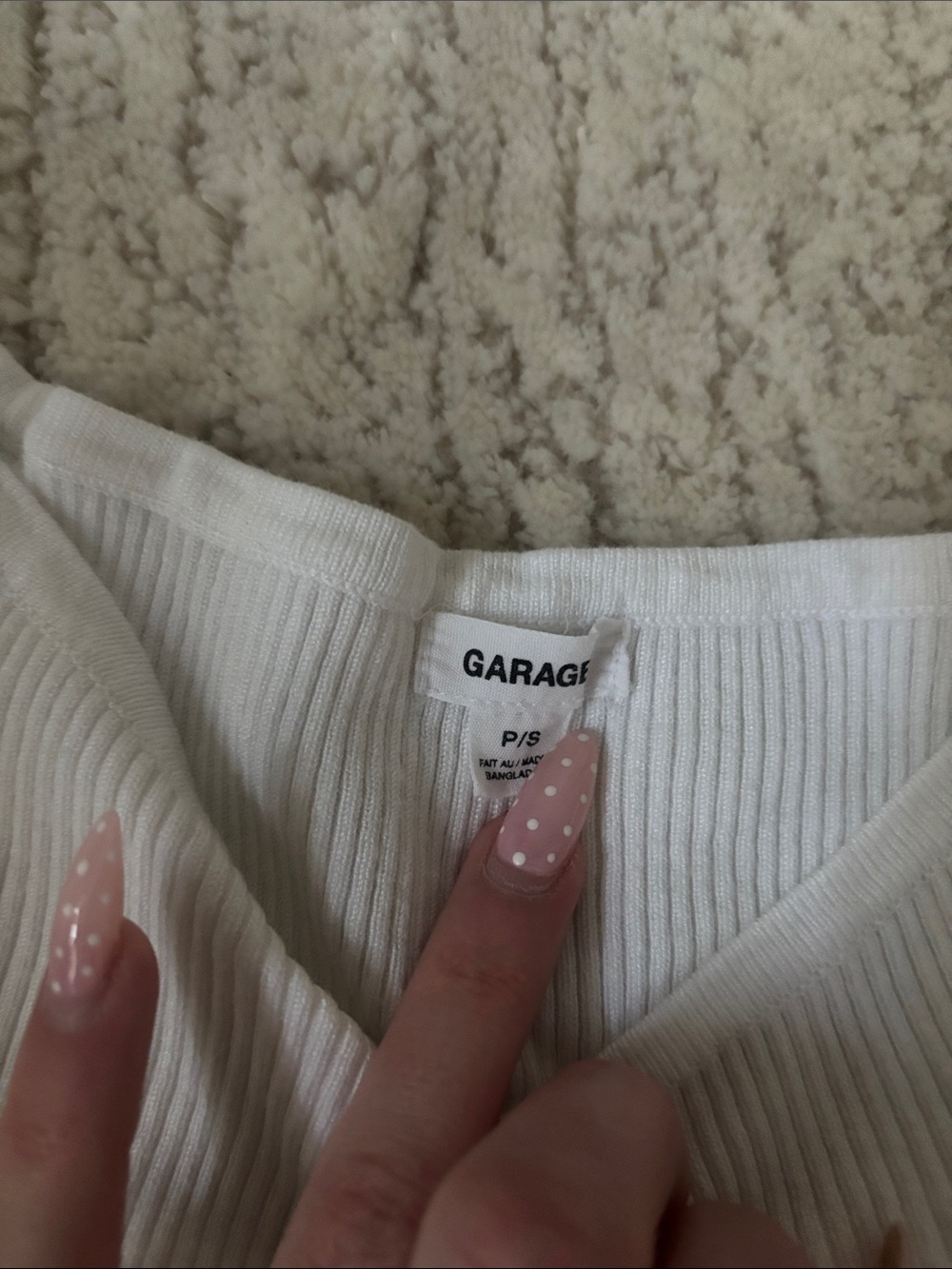 Garage White Ribbed Ruched Crop Tee - Picture 2 of 3